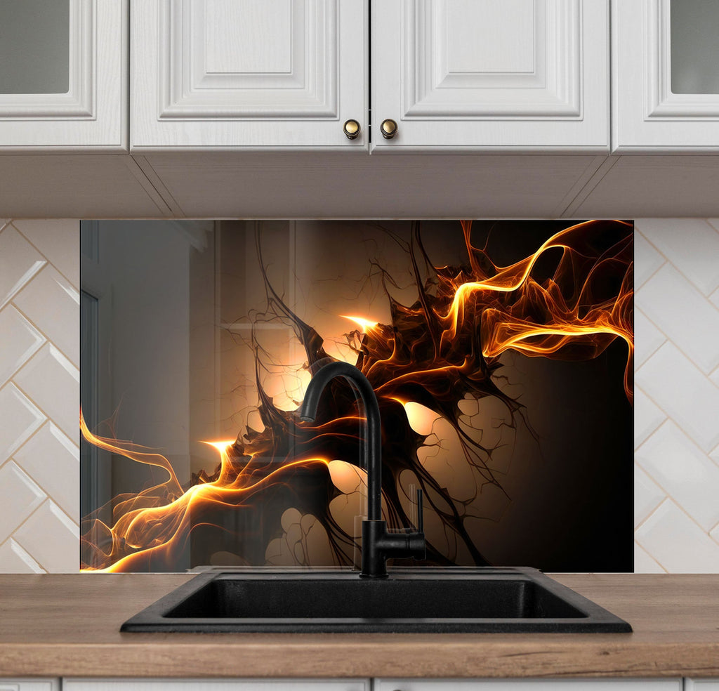 Fiery Abstract Art – Glass Kitchen Backsplash-BacksplashArtworks