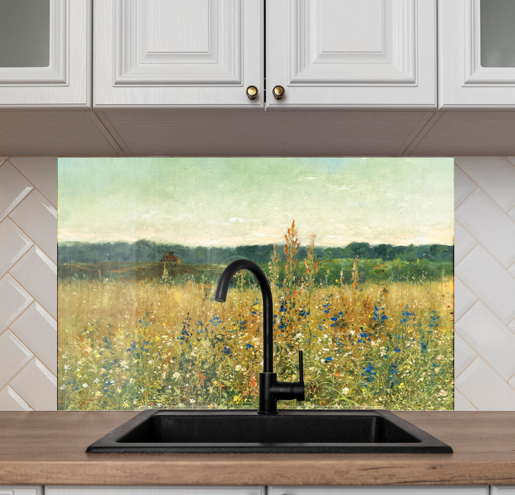 Wildflower Meadow Art - Tempered Glass Kitchen Backsplash-BacksplashArtworks