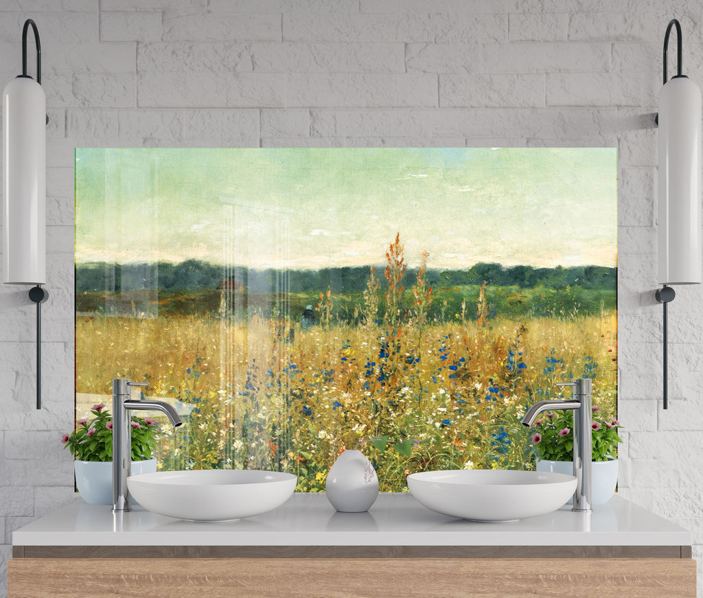 Wildflower Meadow Art - Tempered Glass Kitchen Backsplash-BacksplashArtworks