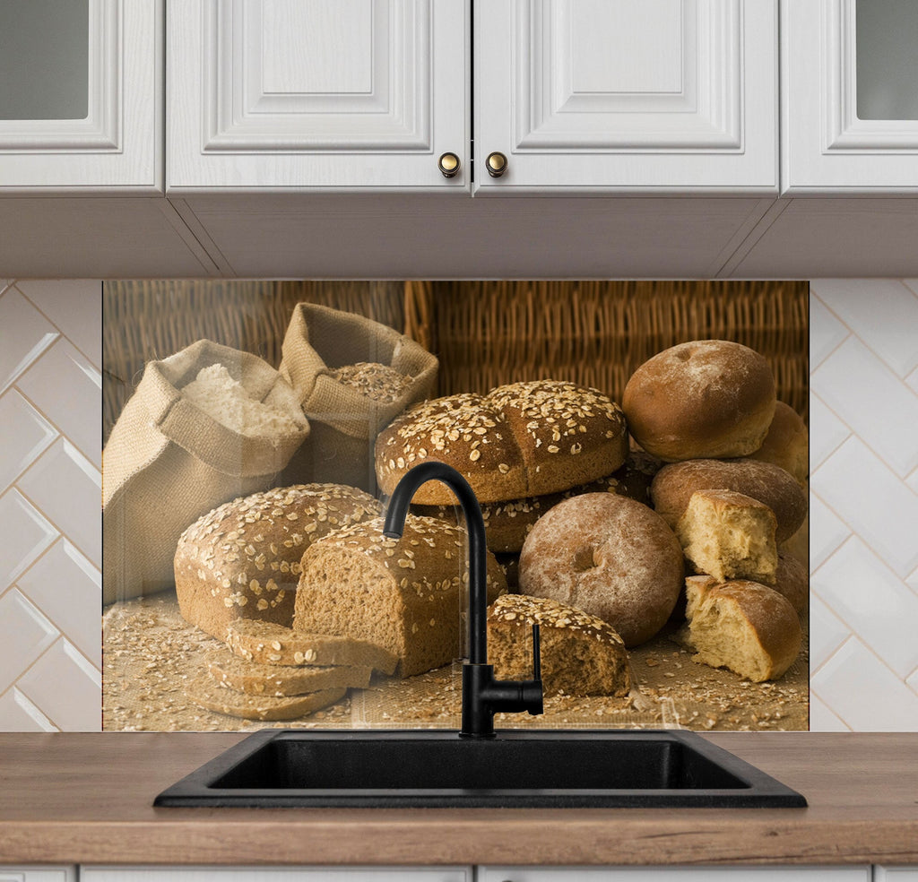 Rustic Whole Grain Bread – Tempered Glass Kitchen Backsplash-BacksplashArtworks