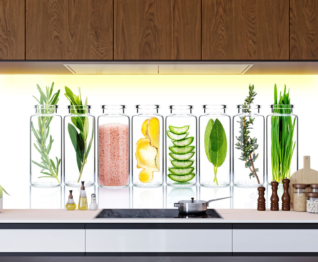 Botanical Essence - Tempered Glass Kitchen Backsplash-BacksplashArtworks