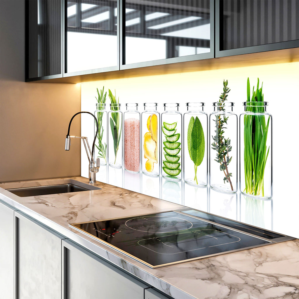 Botanical Essence - Tempered Glass Kitchen Backsplash-BacksplashArtworks