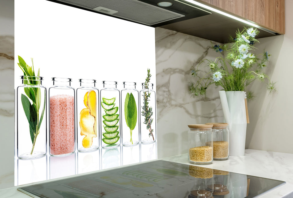 Botanical Essence - Tempered Glass Kitchen Backsplash-BacksplashArtworks