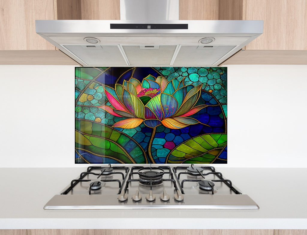 Lotus Stained - Glass Kitchen Backsplash-BacksplashArtworks