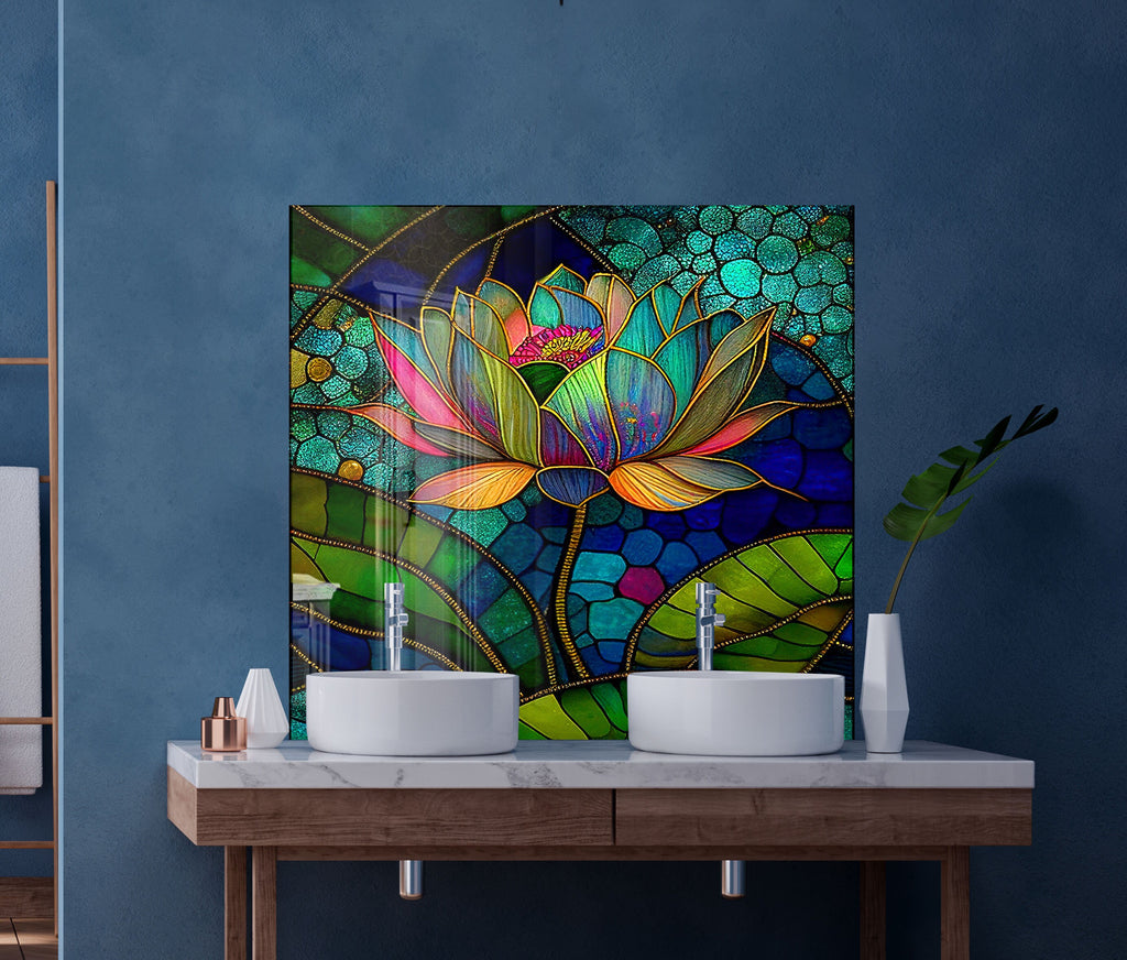 Lotus Stained - Glass Kitchen Backsplash-BacksplashArtworks