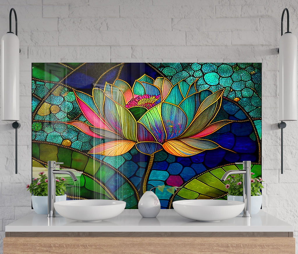 Lotus Stained - Glass Kitchen Backsplash-BacksplashArtworks