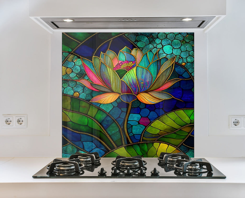 Lotus Stained - Glass Kitchen Backsplash-BacksplashArtworks