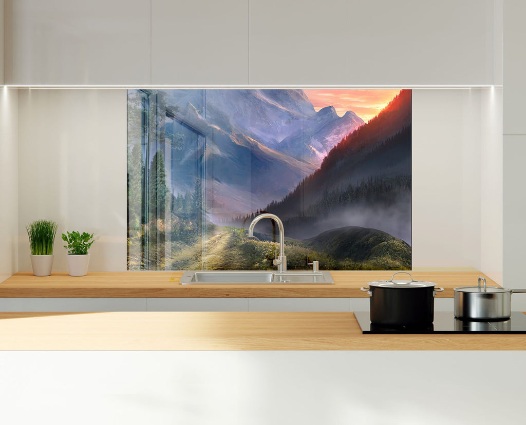 Majestic Mountain Scenery - Glass Kitchen Backsplash-BacksplashArtworks