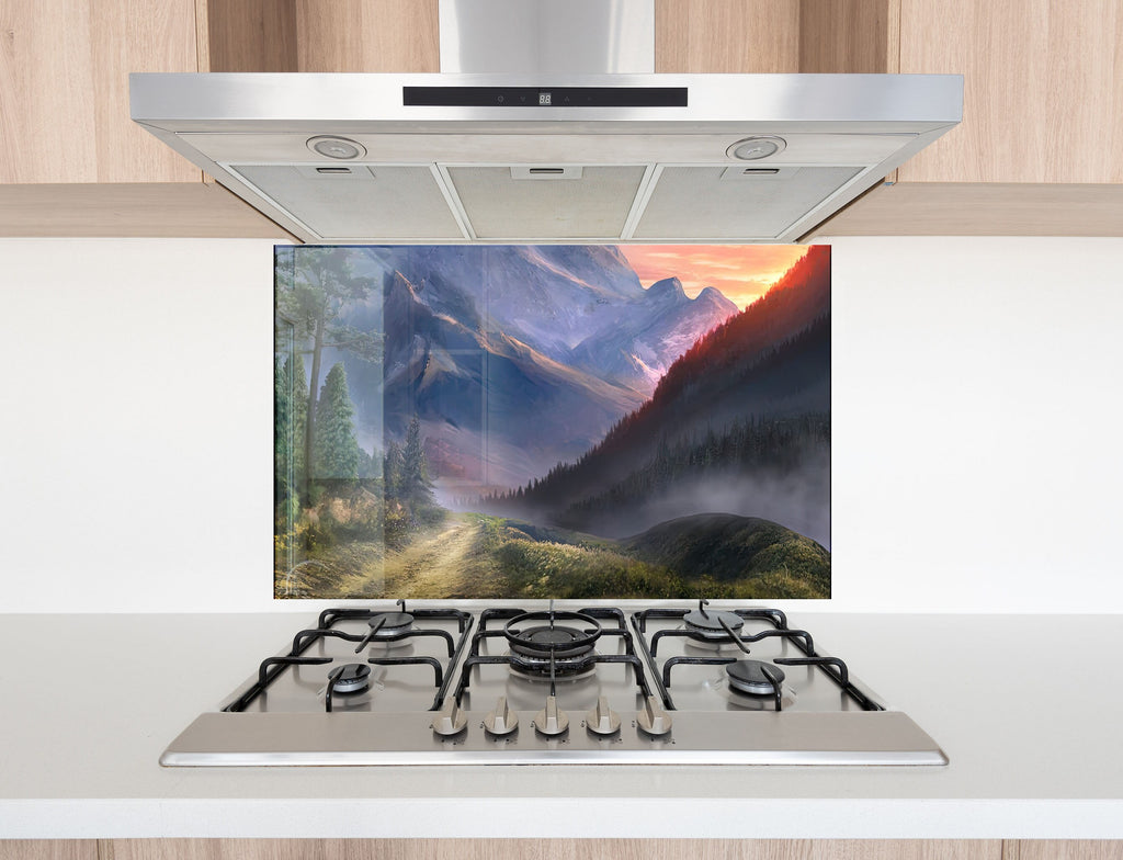 Majestic Mountain Scenery - Glass Kitchen Backsplash-BacksplashArtworks