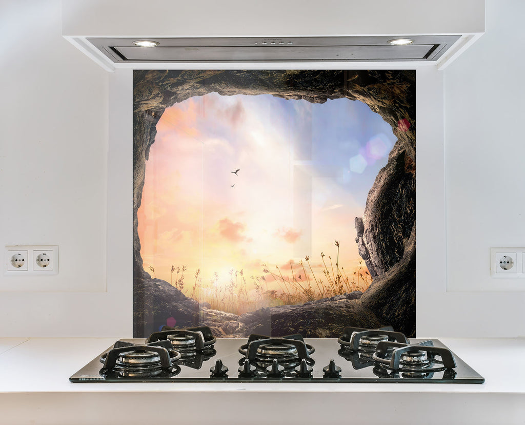 Golden Sunset View - Glass Kitchen Backsplash-BacksplashArtworks