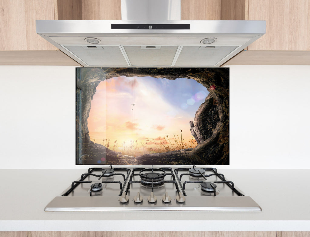 Golden Sunset View - Glass Kitchen Backsplash-BacksplashArtworks