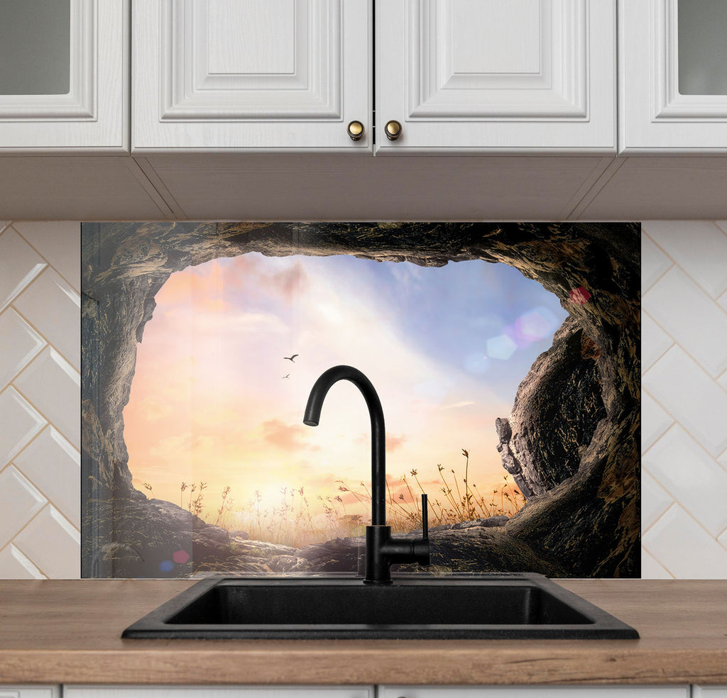 Golden Sunset View - Glass Kitchen Backsplash-BacksplashArtworks