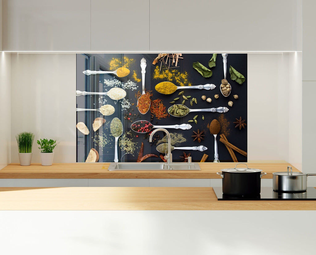 Silver Elegance Spice Art - Glass Kitchen Backsplash-BacksplashArtworks