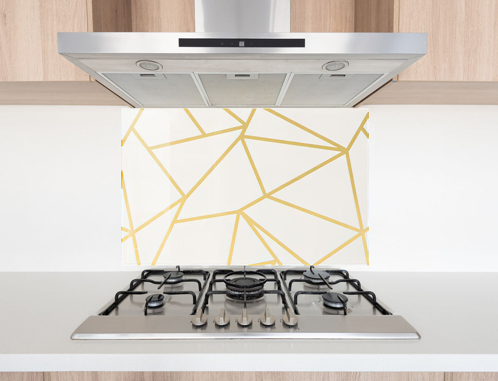 Gold Geometric Lines - Glass Kitchen Backsplash-BacksplashArtworks