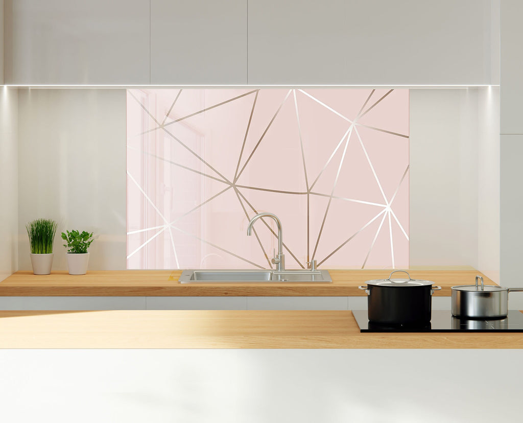 Blush Geometric Rose Gold - Glass Kitchen Backsplash-BacksplashArtworks