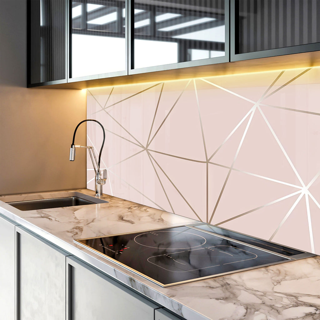 Blush Geometric Rose Gold - Glass Kitchen Backsplash-BacksplashArtworks