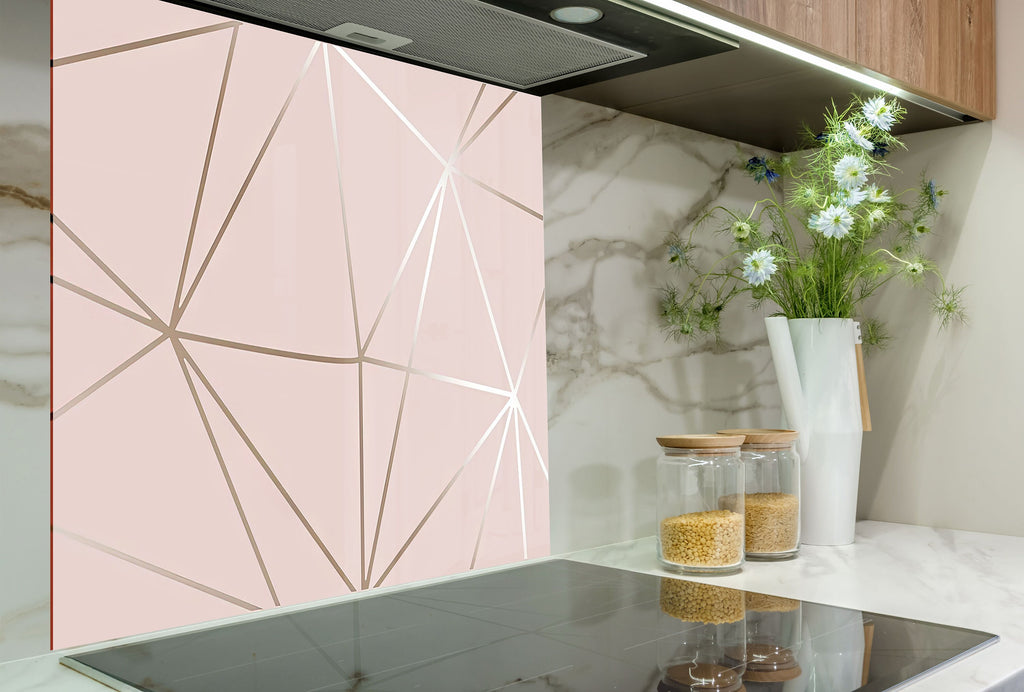 Blush Geometric Rose Gold - Glass Kitchen Backsplash-BacksplashArtworks