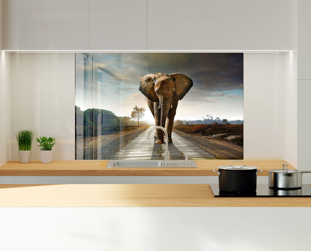 Wildlife Elephant – Glass Kitchen Backsplash-BacksplashArtworks