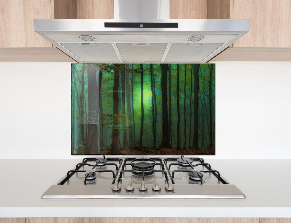 Mystic Forest Glow - Glass Kitchen Backsplash-BacksplashArtworks