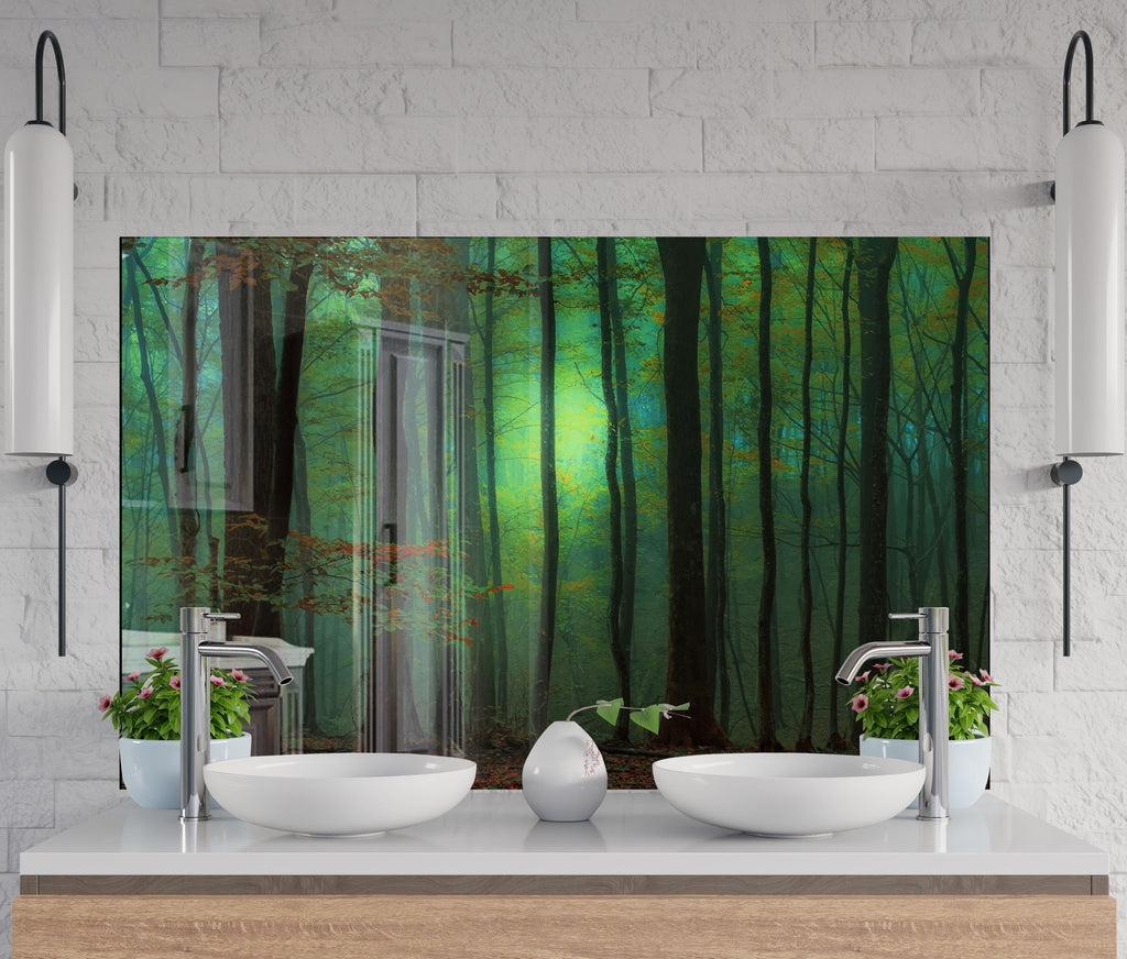 Mystic Forest Glow - Glass Kitchen Backsplash-BacksplashArtworks