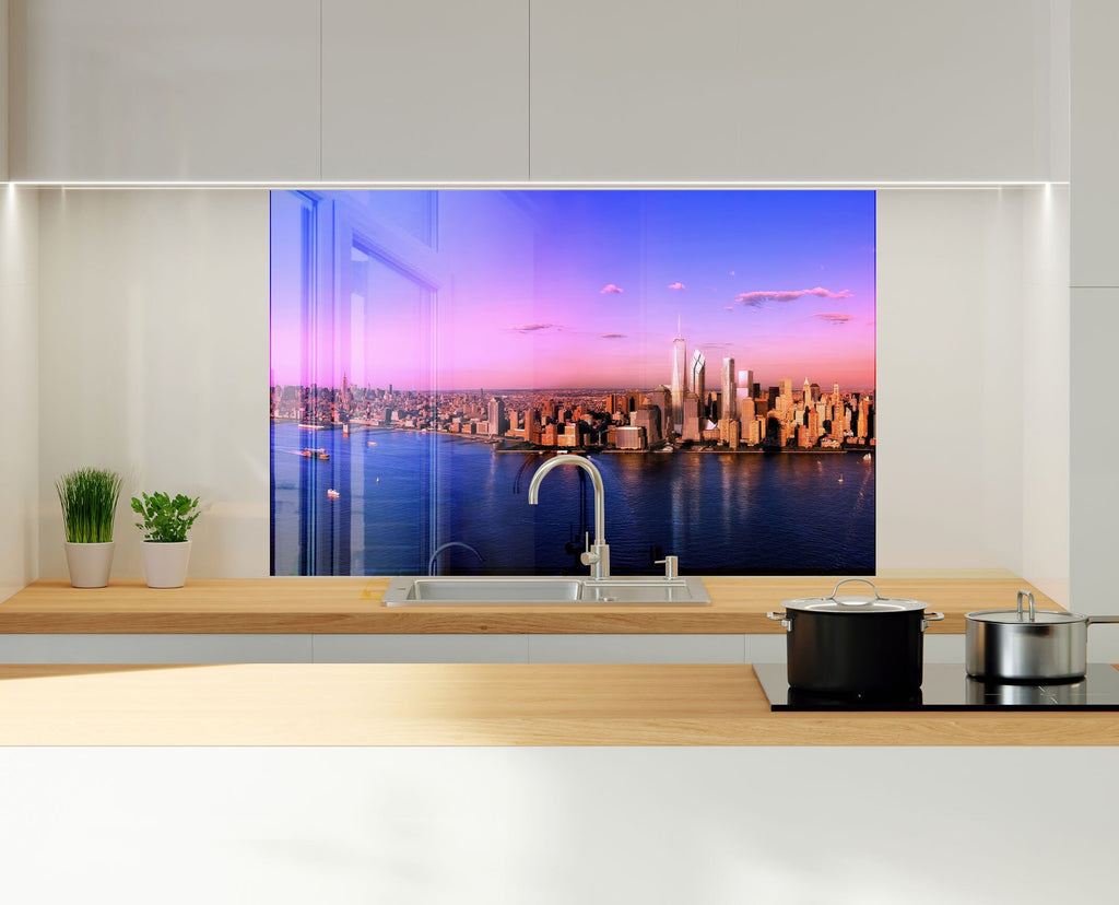 Skyline Sunset Cityscape Wall Art - Tempered Glass Kitchen Backsplash-BacksplashArtworks