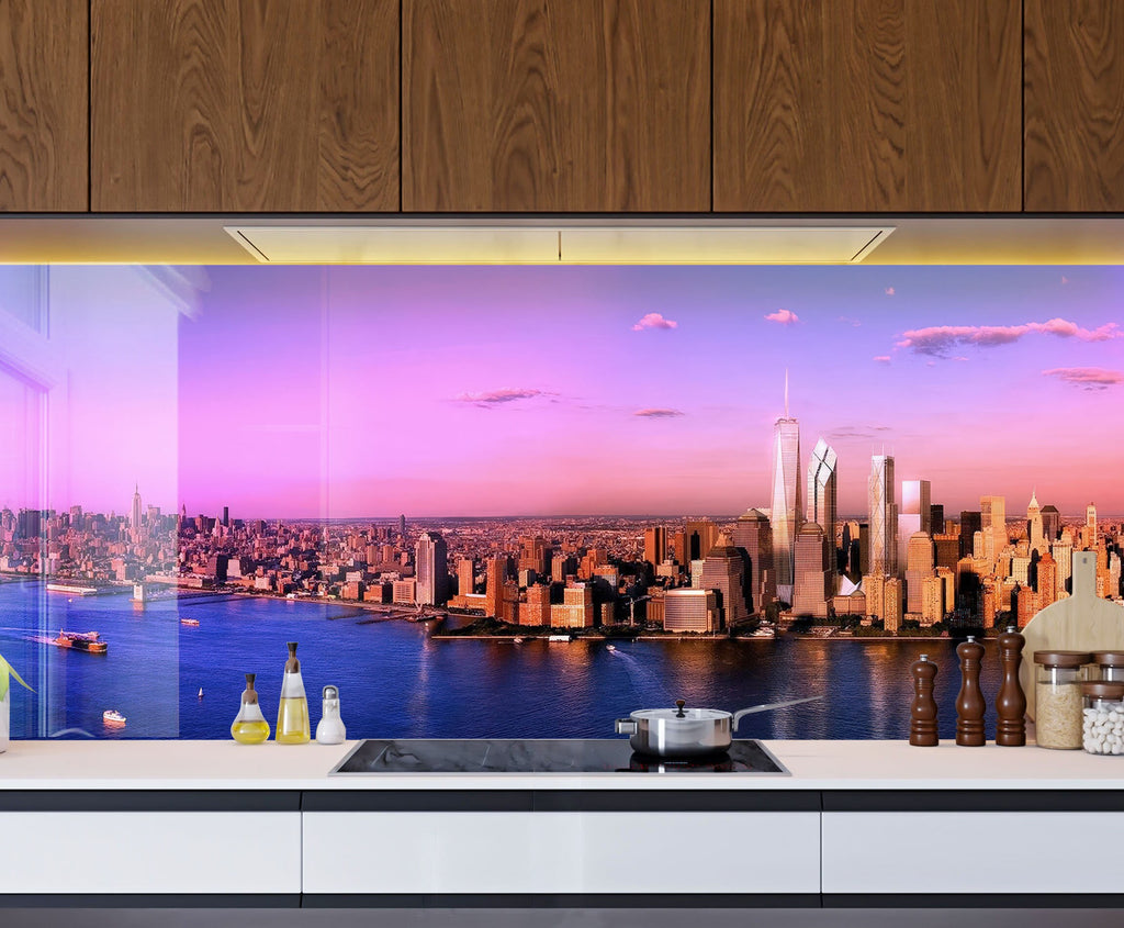 Skyline Sunset Cityscape Wall Art - Tempered Glass Kitchen Backsplash-BacksplashArtworks