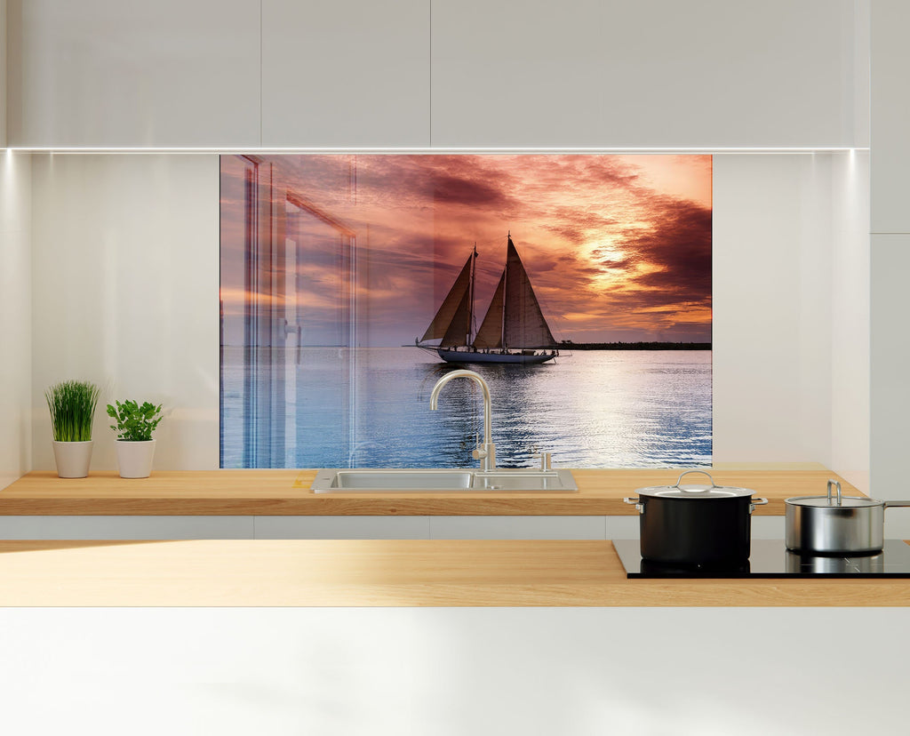 Sailing Sunset Wall Art - Tempered Glass Kitchen Backsplash-BacksplashArtworks