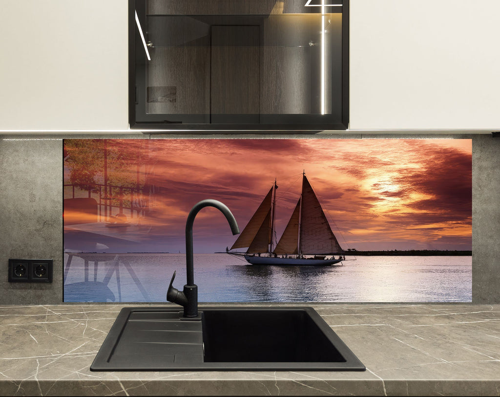 Sailing Sunset Wall Art - Tempered Glass Kitchen Backsplash-BacksplashArtworks