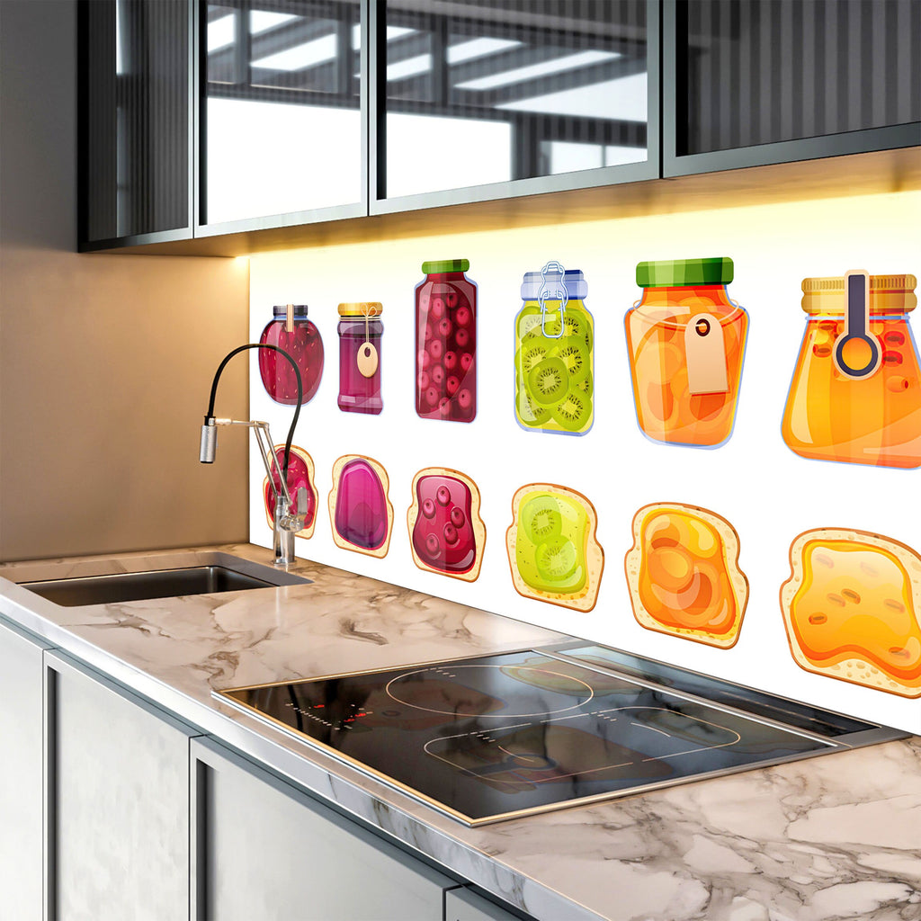 Colorful Jam & Toast – Glass Kitchen Backsplash-BacksplashArtworks