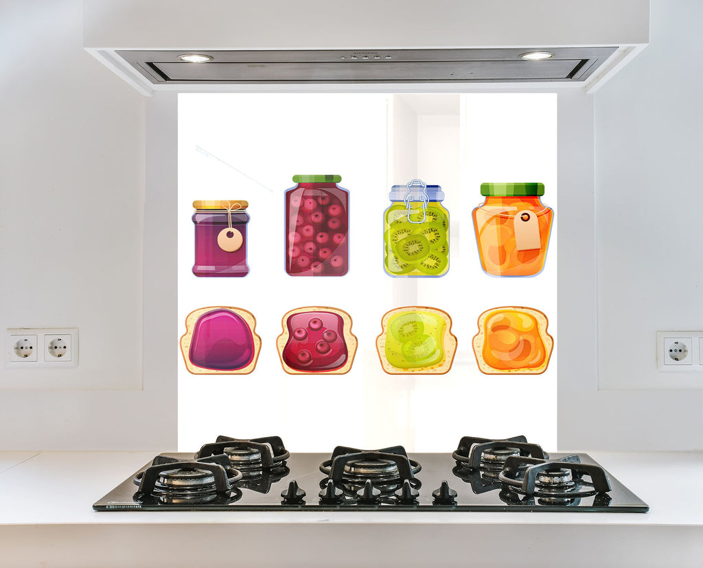 Colorful Jam & Toast – Glass Kitchen Backsplash-BacksplashArtworks