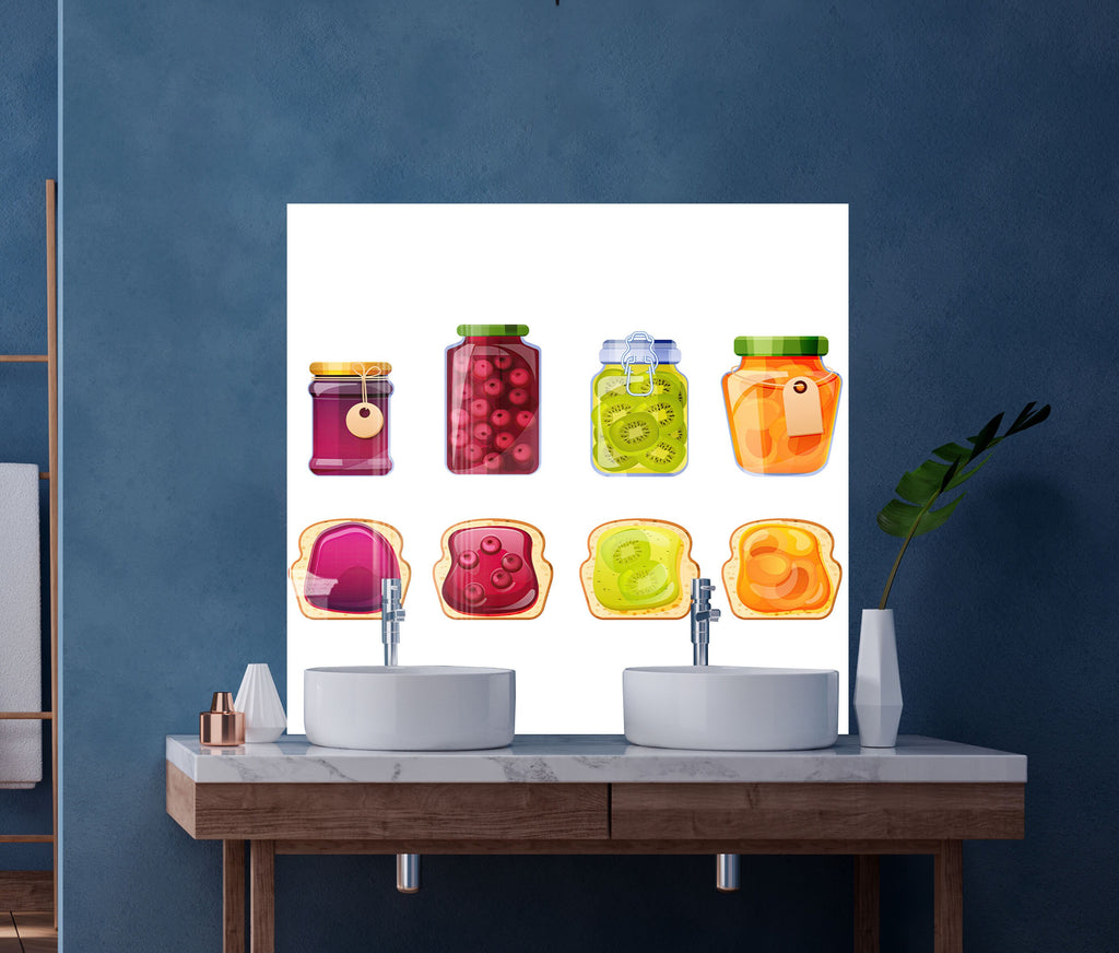 Colorful Jam & Toast – Glass Kitchen Backsplash-BacksplashArtworks