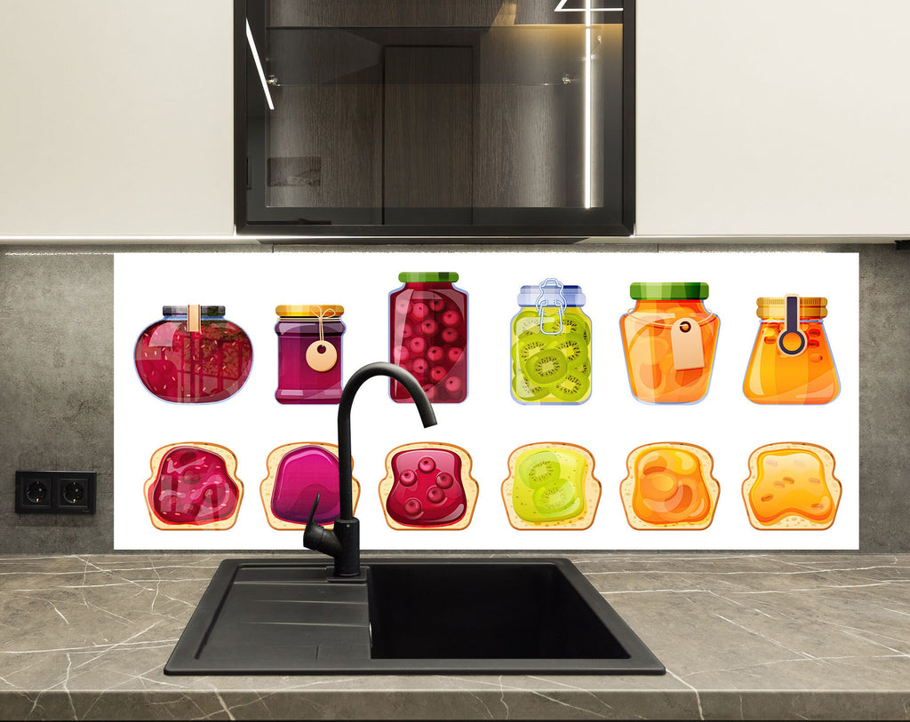 Colorful Jam & Toast – Glass Kitchen Backsplash-BacksplashArtworks