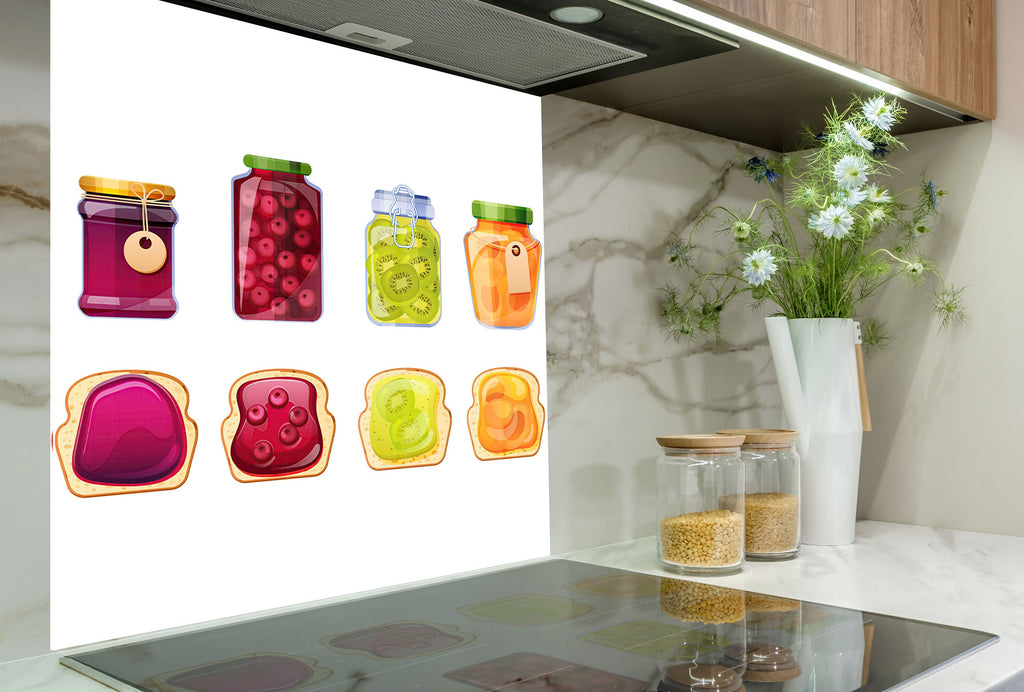 Colorful Jam & Toast – Glass Kitchen Backsplash-BacksplashArtworks