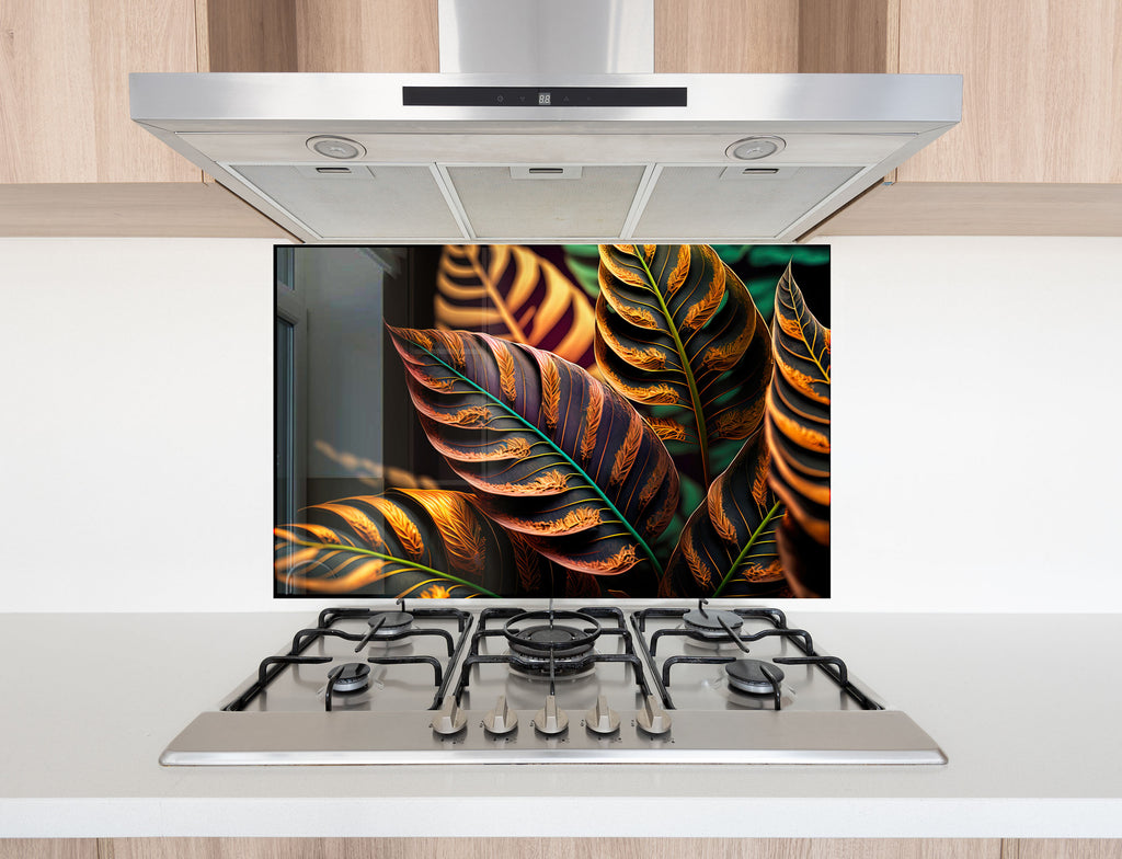 Leaves Tempered Glass Backsplash-BacksplashArtworks
