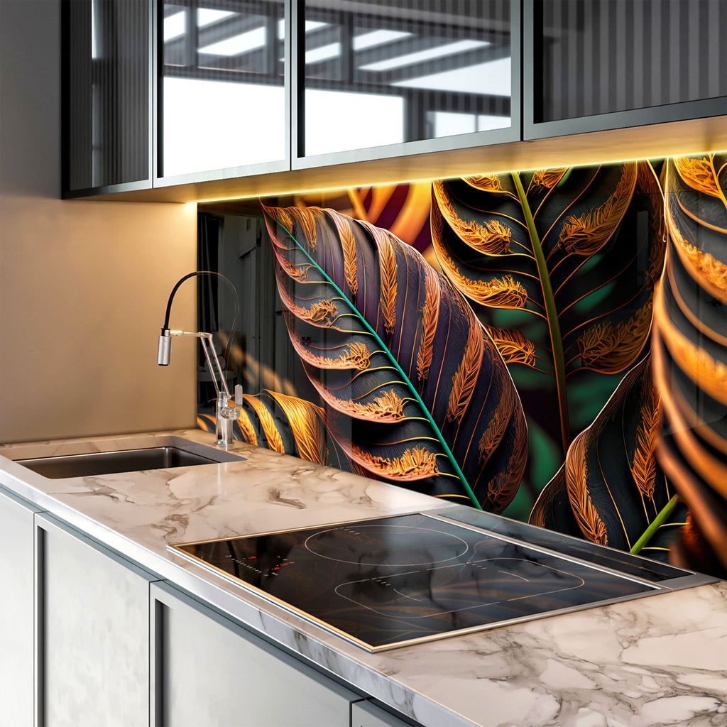 Leaves Tempered Glass Backsplash-BacksplashArtworks