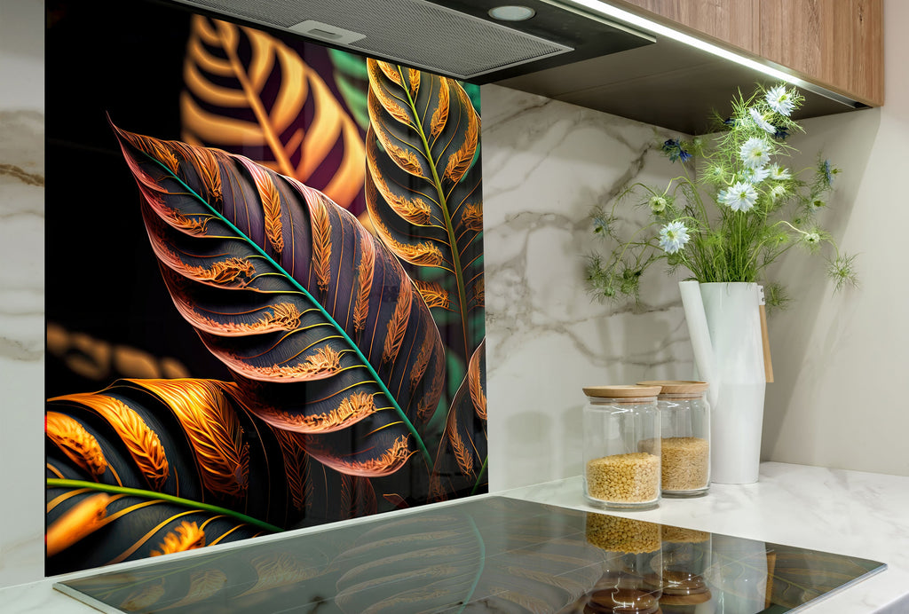 Leaves Tempered Glass Backsplash-BacksplashArtworks
