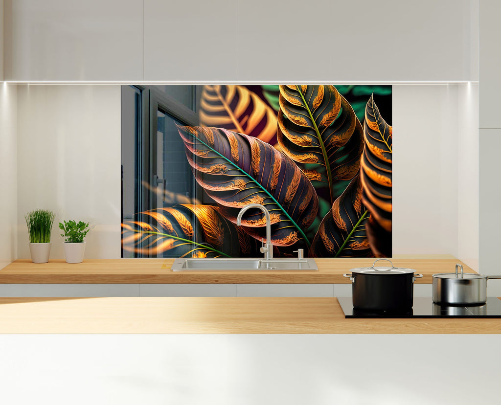 Leaves Tempered Glass Backsplash-BacksplashArtworks