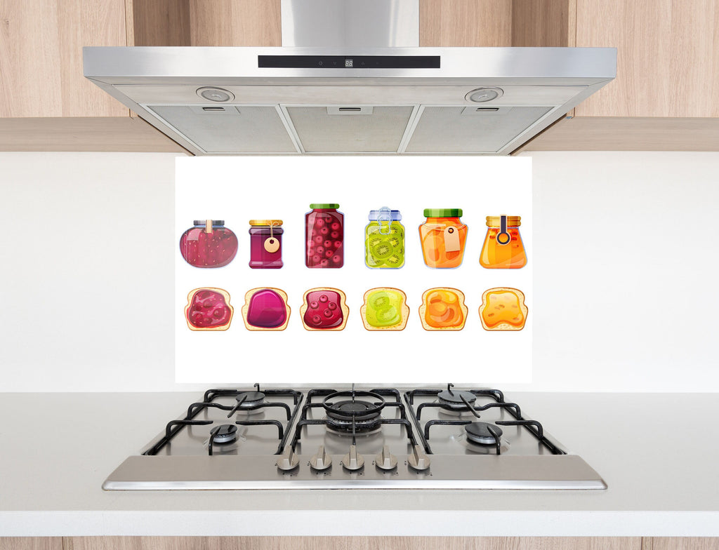 Colorful Jam & Toast – Glass Kitchen Backsplash-BacksplashArtworks