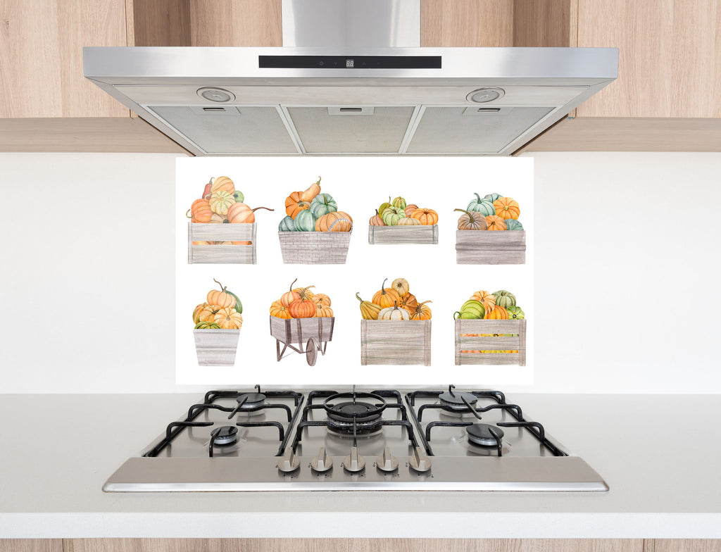 Pumpkin Harvest Glass Kitchen Backsplash – Fall Vegetable Design-BacksplashArtworks