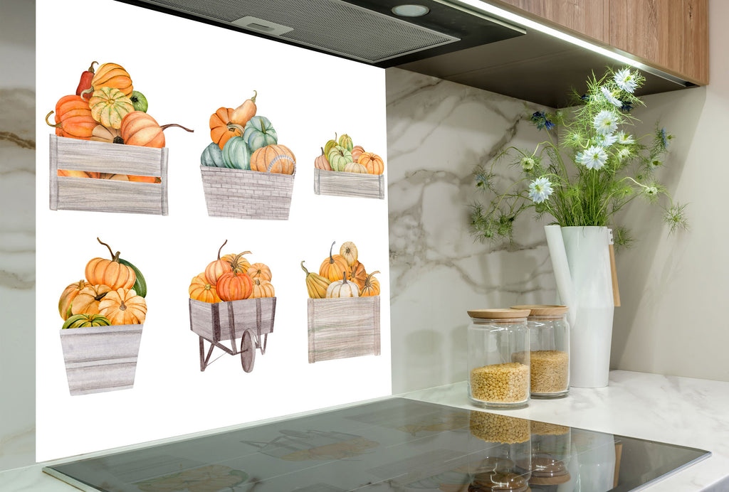 Pumpkin Harvest Glass Kitchen Backsplash – Fall Vegetable Design-BacksplashArtworks