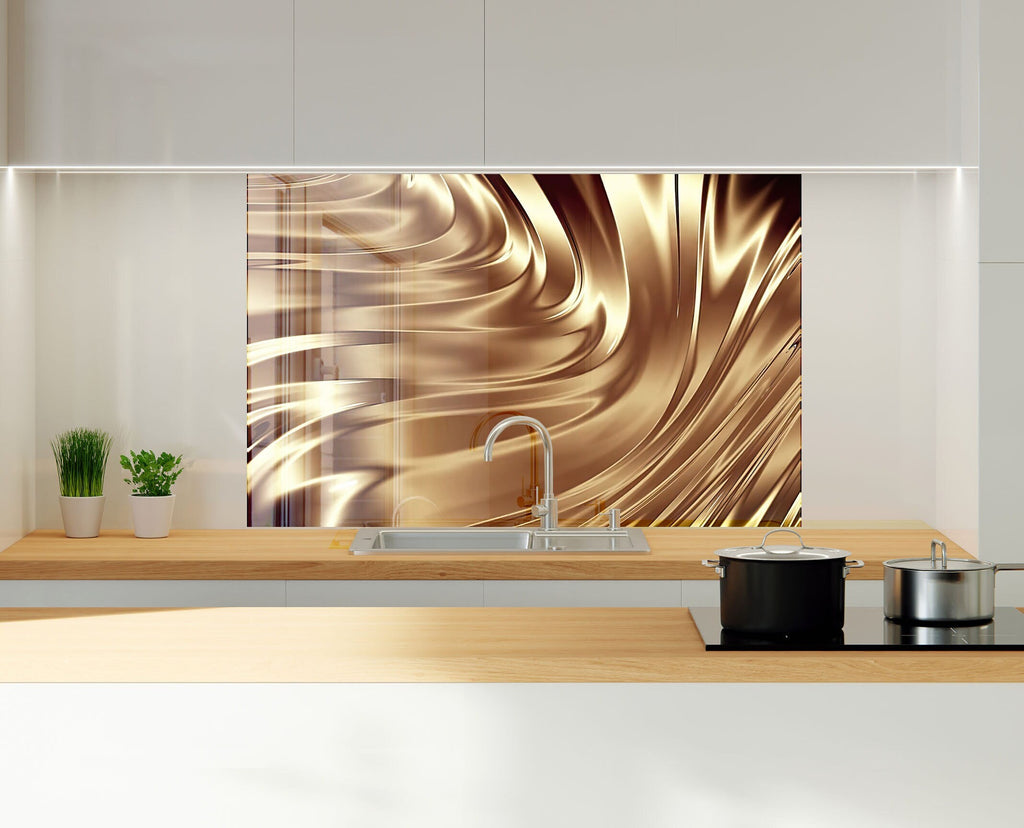 Teal & Coral Marble with Gold Accents - Glass Kitchen Backsplash-BacksplashArtworks