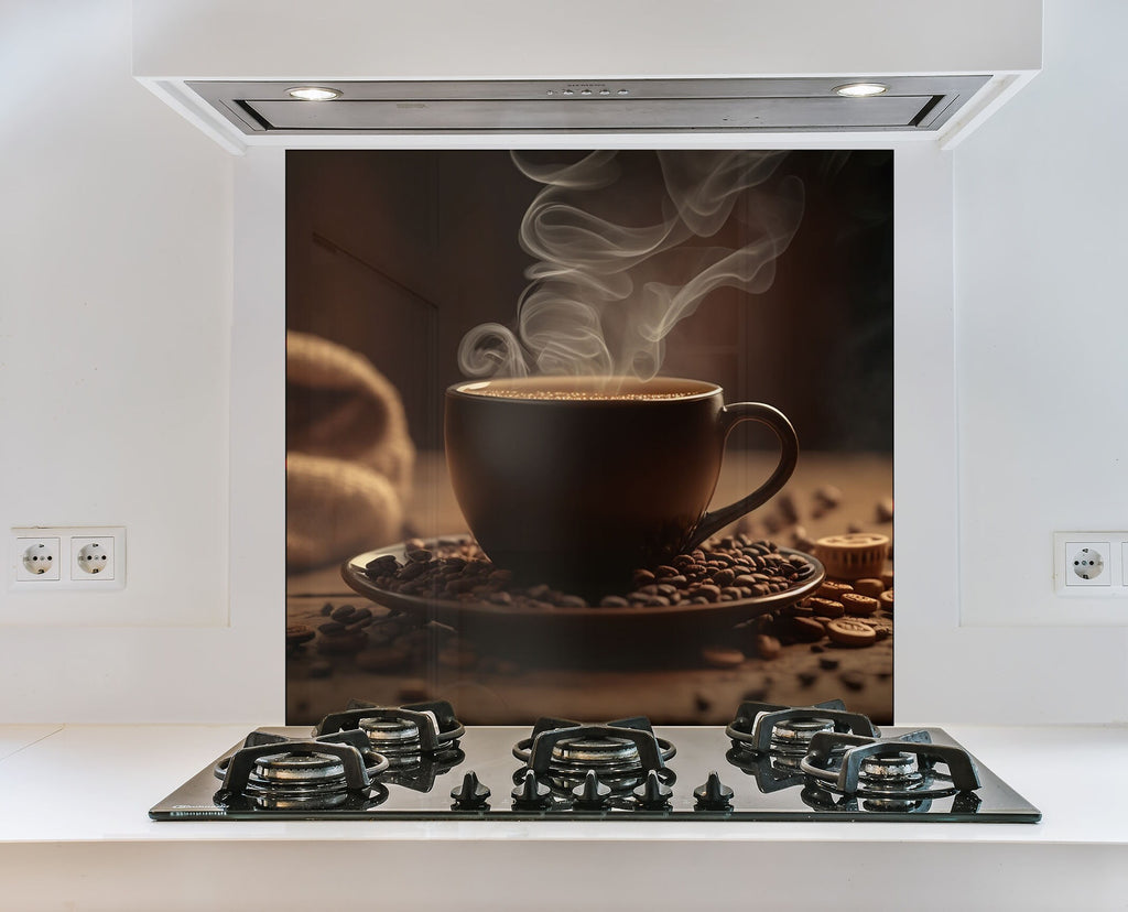 Steaming Coffee Cup – Glass Kitchen Backsplash-BacksplashArtworks