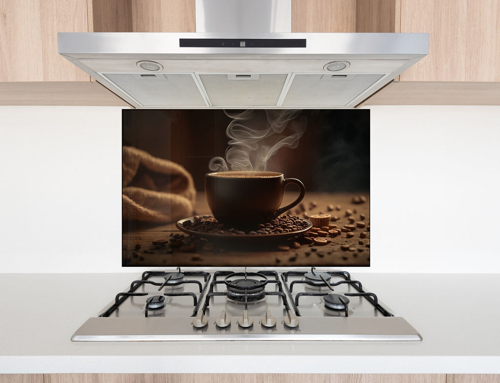 Steaming Coffee Cup – Glass Kitchen Backsplash-BacksplashArtworks