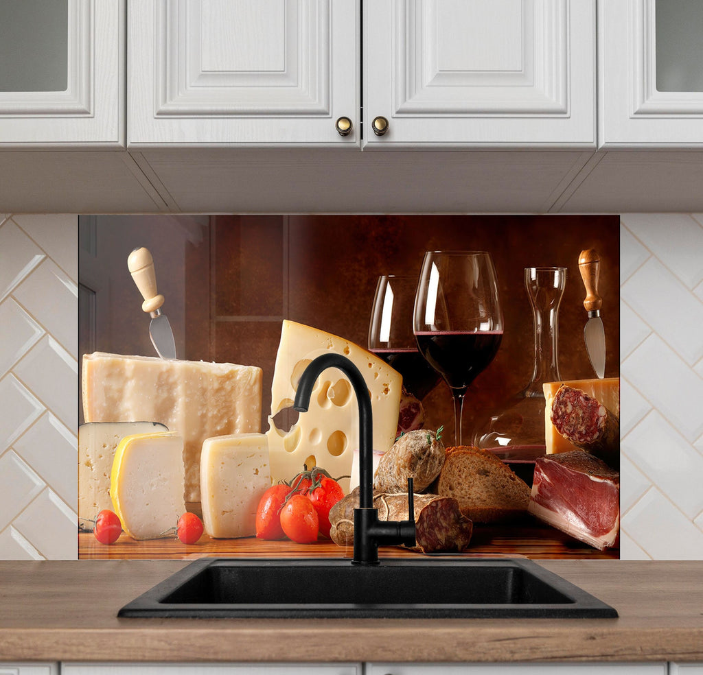Wine & Cheese Glass Kitchen Backsplash – Gourmet Charcuterie Design-BacksplashArtworks
