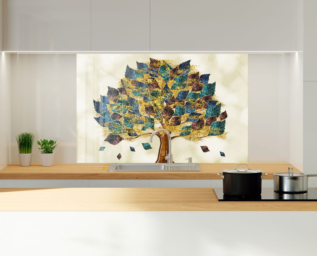 Leaves Tempered Glass Backsplash-BacksplashArtworks