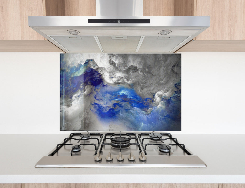 Blue & Gray Marble Swirl - Glass Kitchen Backsplash-BacksplashArtworks