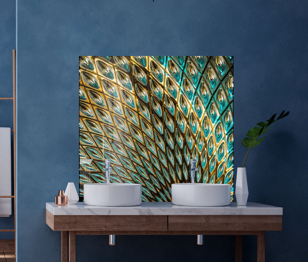 Peacock Feather Elegance - Glass Kitchen Backsplash-BacksplashArtworks