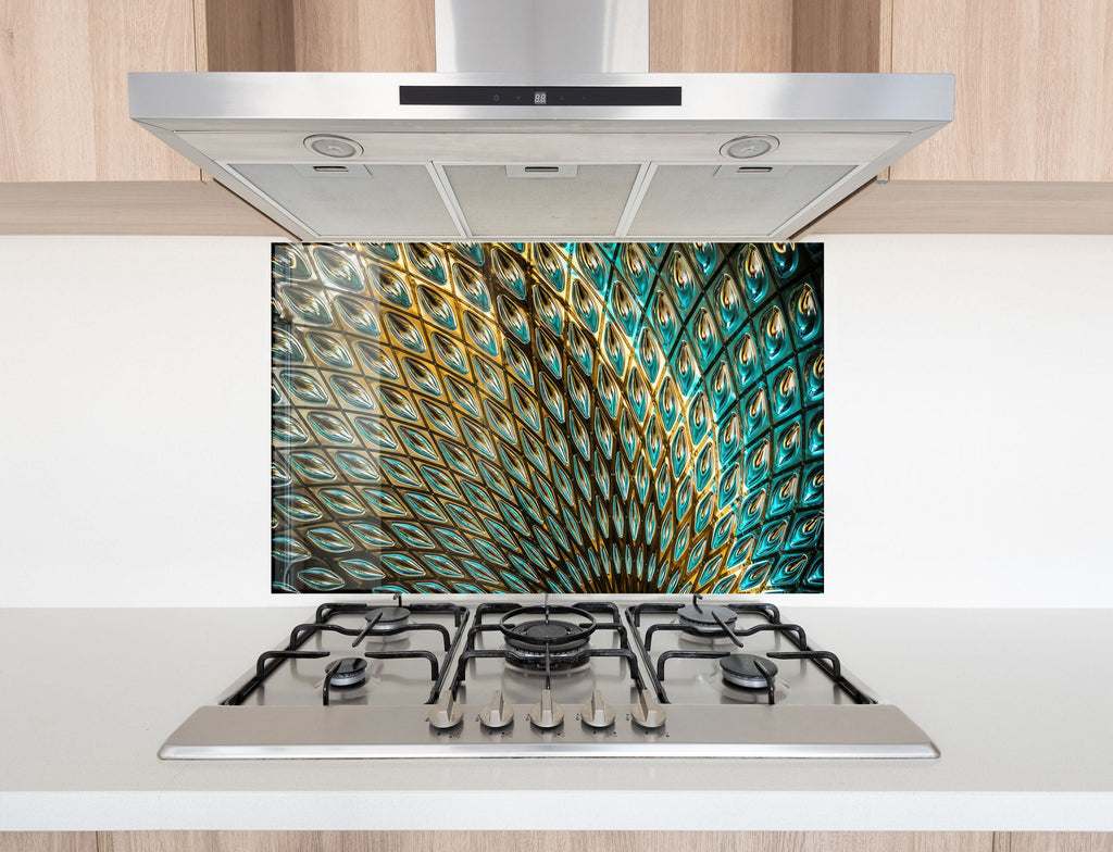 Peacock Feather Elegance - Glass Kitchen Backsplash-BacksplashArtworks