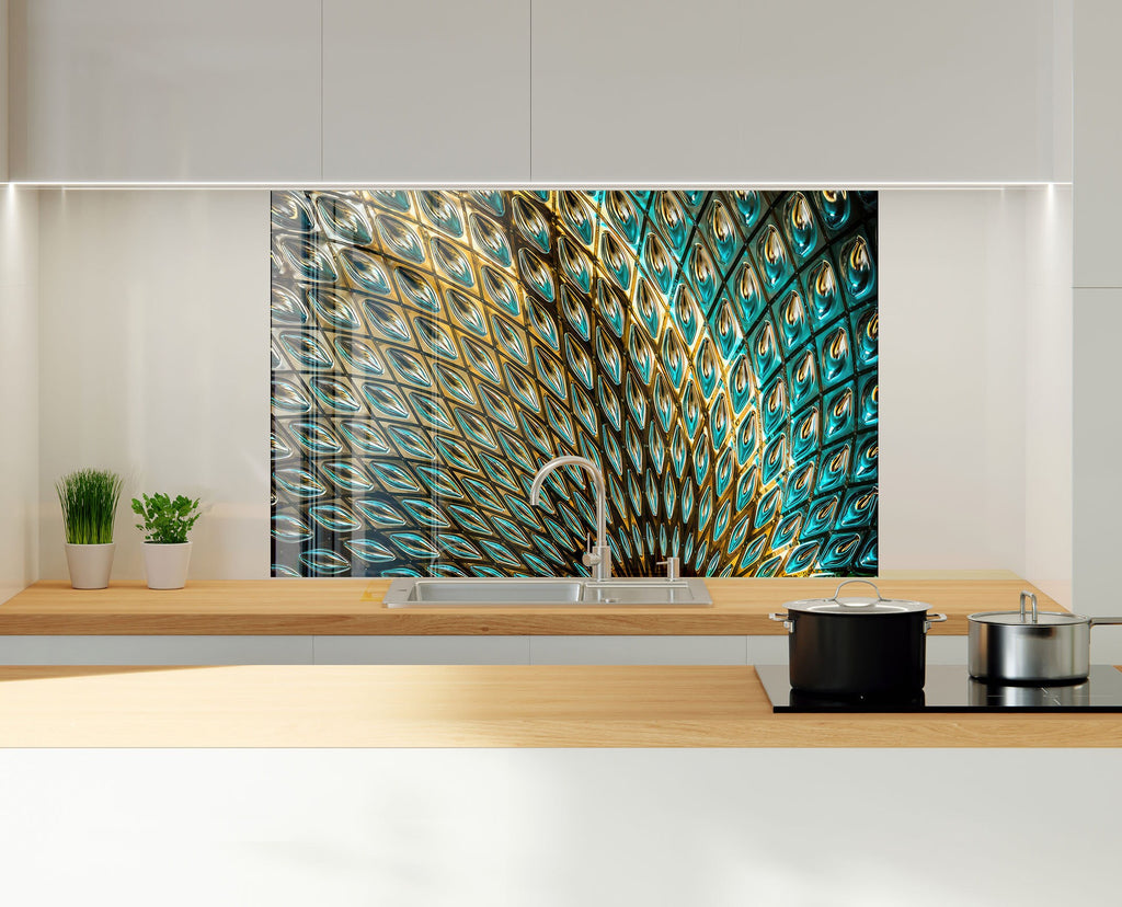 Peacock Feather Elegance - Glass Kitchen Backsplash-BacksplashArtworks