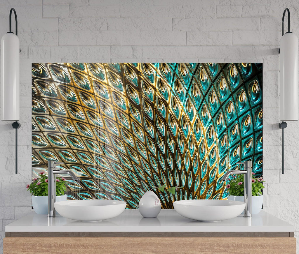 Peacock Feather Elegance - Glass Kitchen Backsplash-BacksplashArtworks
